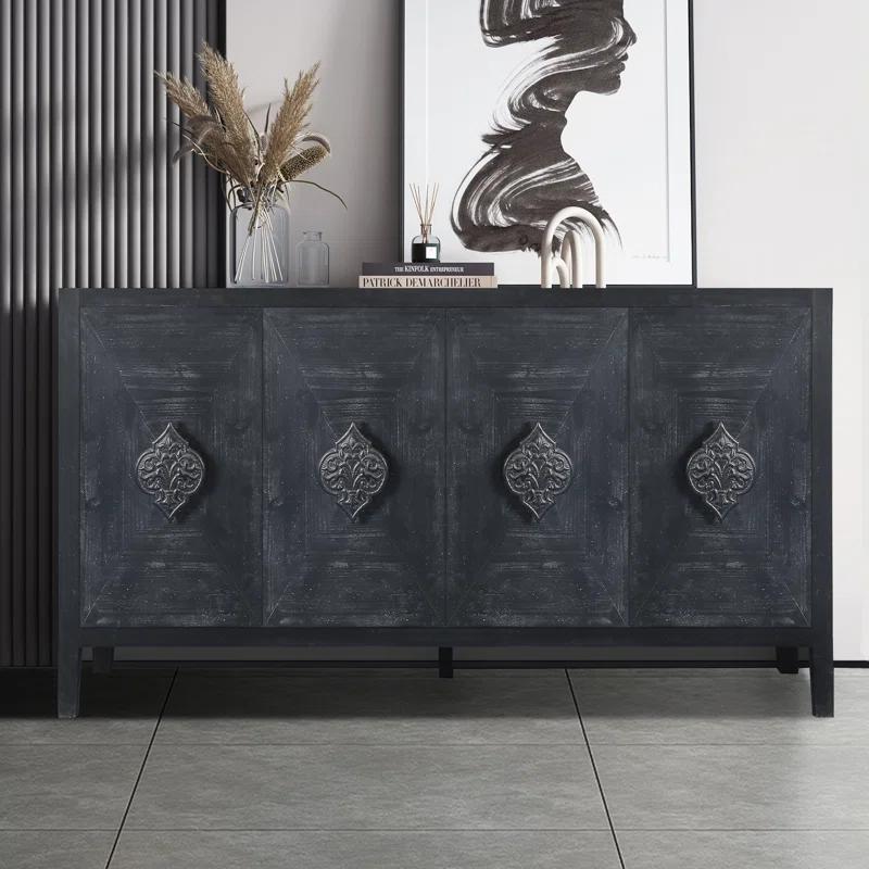 Bungalow Rose Antique Four Door Cabinet For Living Room