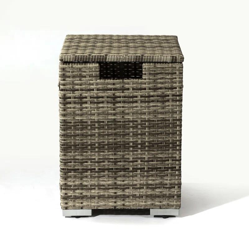Rattan Fire Pit Table with Tank Holder and Ceramic Tile Tabletop