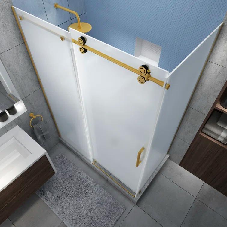 Aston Langham XL 44" - 48" W x 30" D x 80" H Frameless Rectangle Sliding Shower Enclosure, Frosted Glass SEN979FRUW.UC-BG-483080