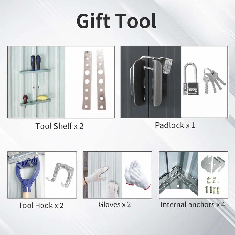 HONGHELEWANG 8Ft X 4Ft Outdoor Metal Storage Shed With Window And Metal Foundation,Gray | Wayfair