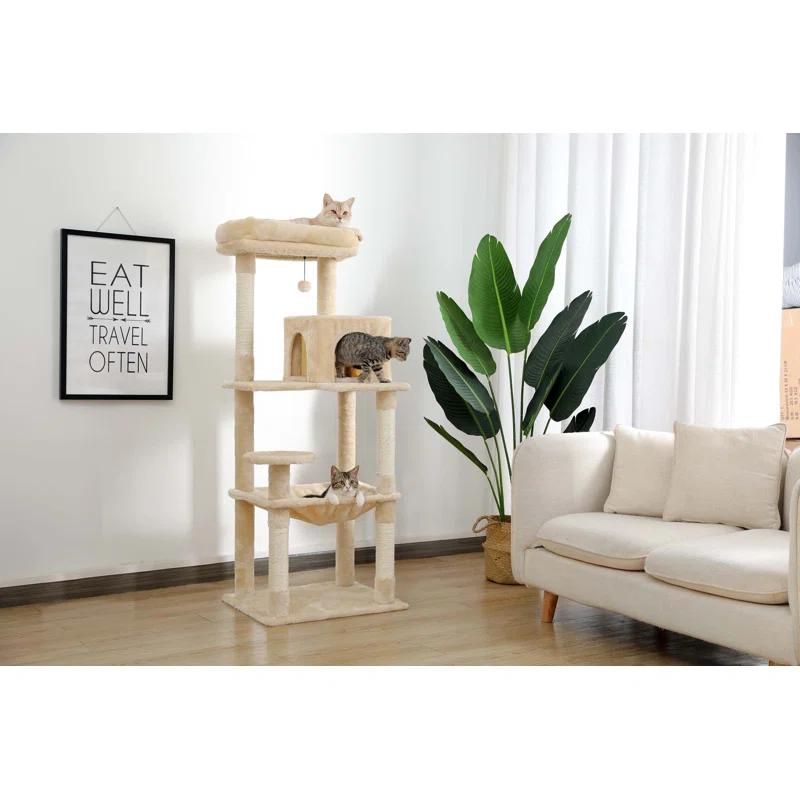 Latitude Run® Indoor Multi-Level Tall Cat Tower With Large Hammock, Scratching Posts, Cozy Condo And Top Perch