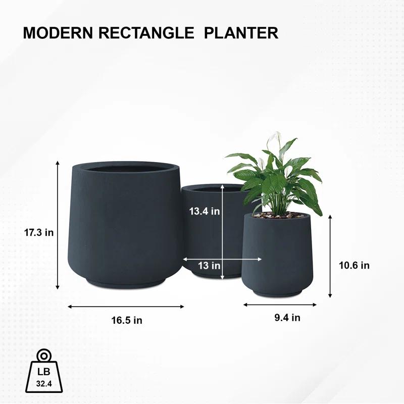 Kante Kante Round Concrete Planters, Outdoor Indoor Pots Containers with Drainage Holes Set