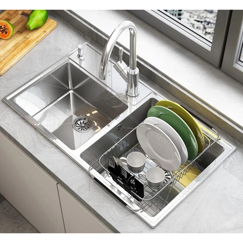 THE GLAMOUR BOUTIQUES Adjustable Over Sink Dish Rack Stainless Steel Dish Drying Rack On Counter Or In Sink, Rustproof