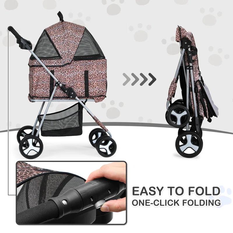 MoNiBloom Folding Pet Stroller, Foldable Dog Jogger Stroller with Detachable Carrier, Basket and Cup Holder