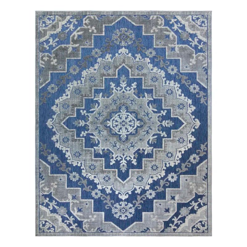 Fosel Arasi Blue/Gray Transitional Mandala Style Flatweave Indoor/Outdoor Area Rug