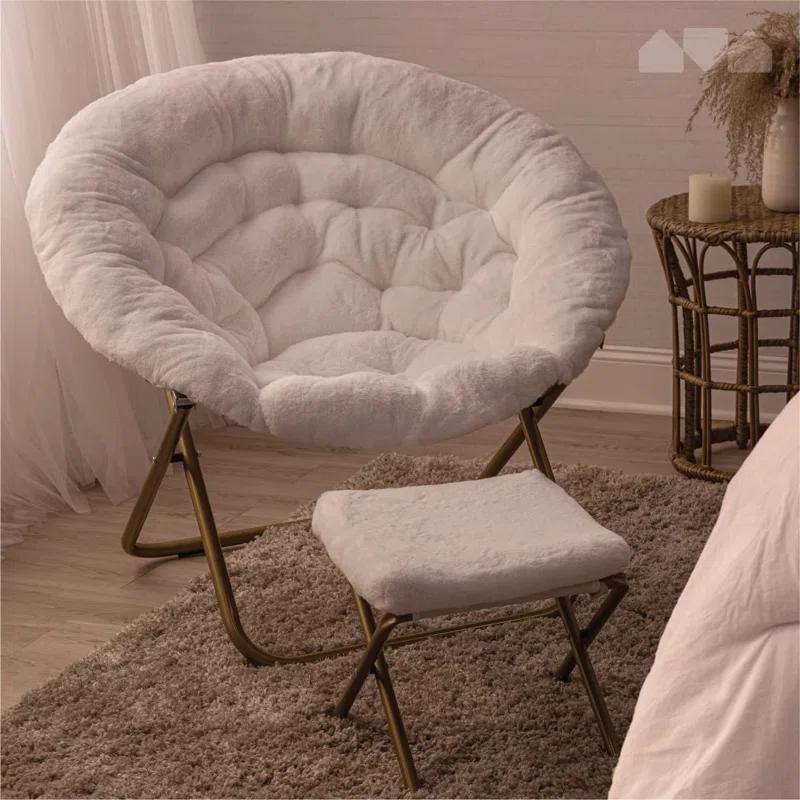 Everly Quinn Faux Fur Saucer Chair For Bedroom