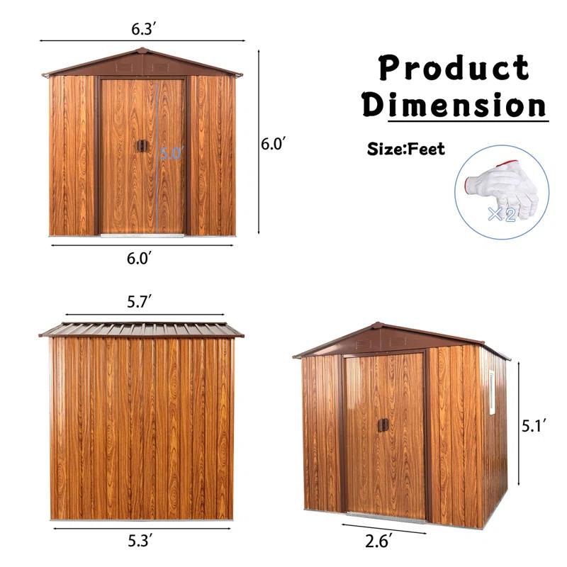 6Ft X 6Ft Outdoor Metal Storage Shed With Metal Floor Base ,With Window