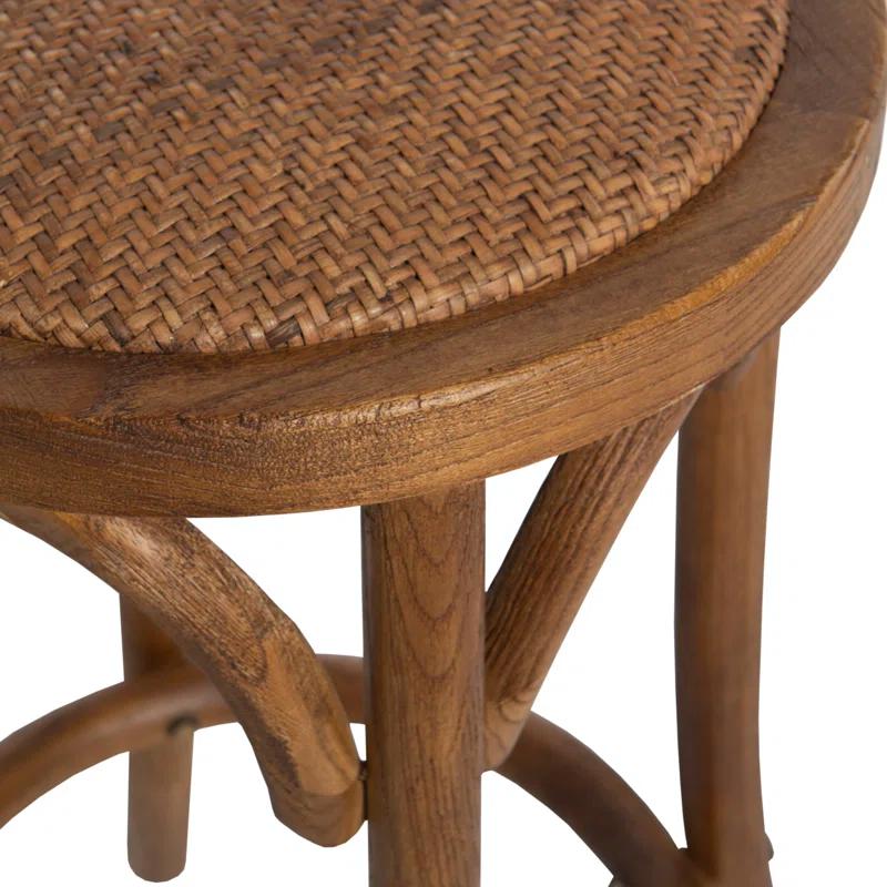 Dovecove Rae Round Rattan Seat Counter Stool with Solid Wood Frame
