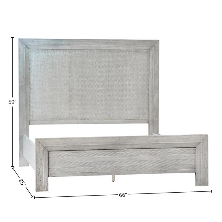 Geneva King Light Grey Reclaimed Acacia Wood Upholstered Bed