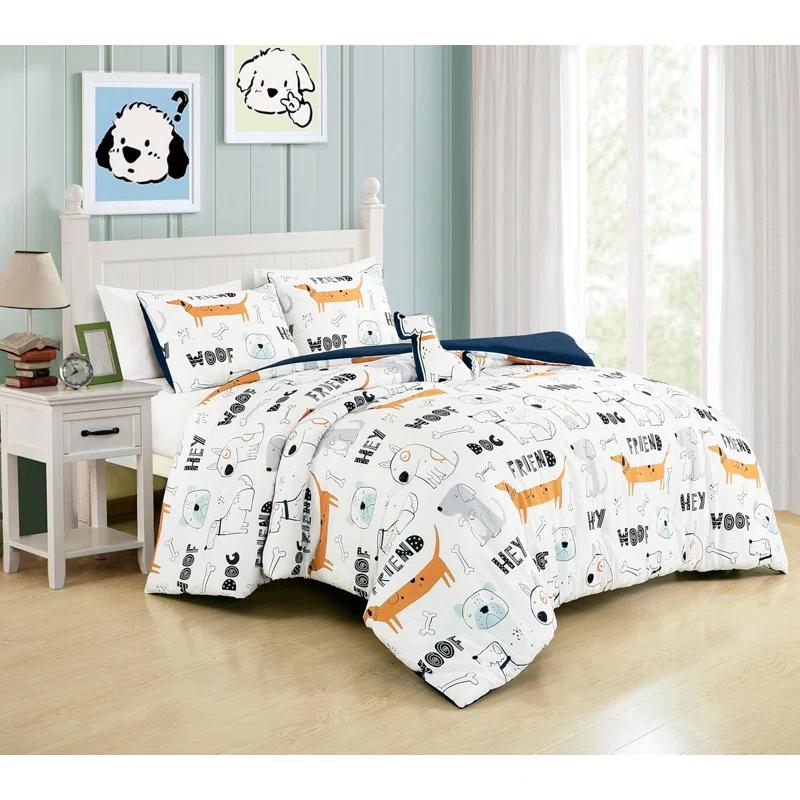 Chezmoi Collection Cartoon Dogs Kids Comforter Set w/Dog Throw Pillow