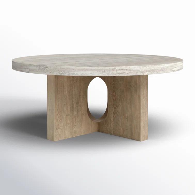 Talbot 42" Round Light Brown Wood and Concrete Coffee Table