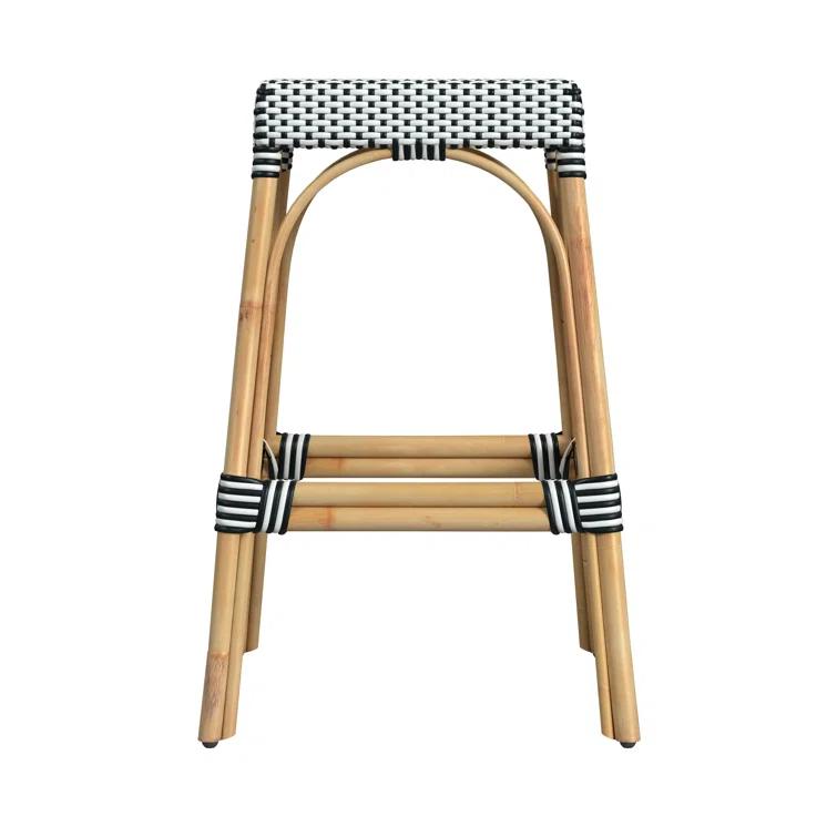 Butler Specialty Company Robias Rectangular Rattan 30" Bar Stool - White & Black