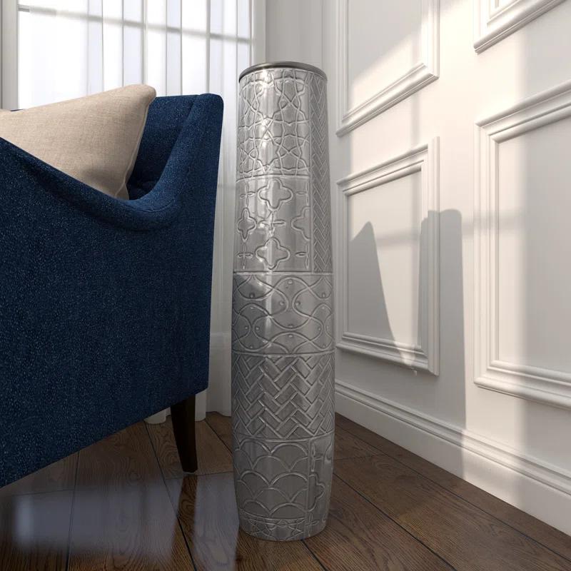 Bungalow Rose Ceramic Slim Engraved Patterned Decorative Gray Vase
