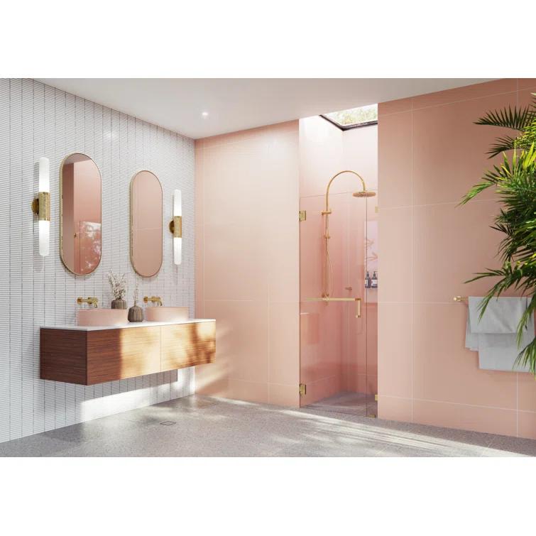 Glass Warehouse  78" x 46.25" Frameless Towel Bar Shower Door - Wall Hinge Polished Brass Brass Finish