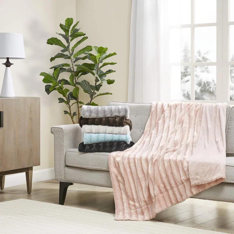Madison Park Duke Gray Long Fur Throw 50x60"
