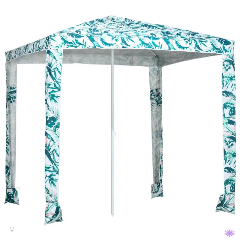 Outsunny Quick Beach Cabana Canopy Umbrella, 6.5' Easy-Assembly Sun-Shade Shelter with Sandbags, Cool UV50+ Fits Kids & Family, Green Coconut Palm