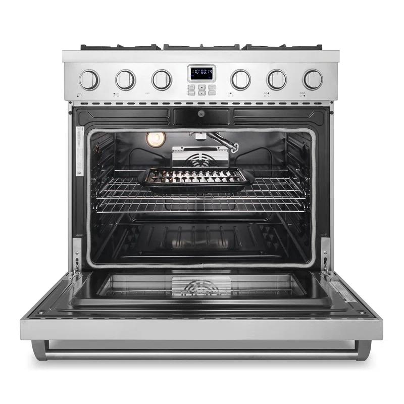 Cosmo Cosmo 36 in. Lumin Collection 6.0 cu. ft. Gas Range with 6 Sealed Gas Burners and Convection Oven in Stainless Steel COS-GRC366KB