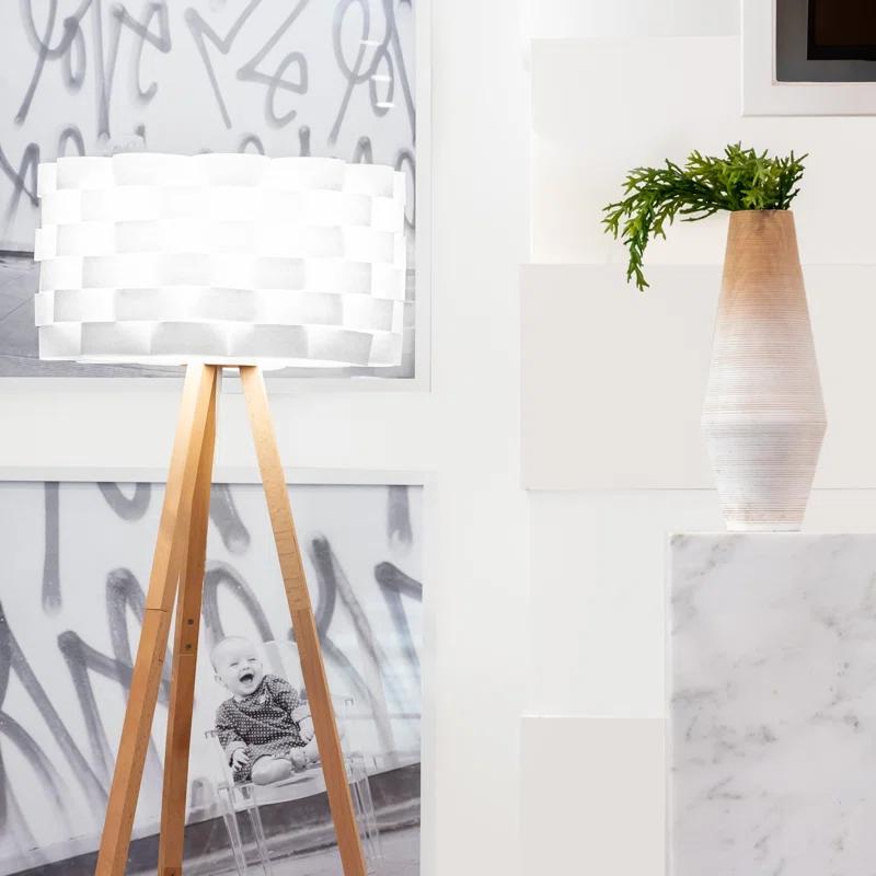 Brightech Bijou 60 in. Wood Farmhouse LED Floor Lamp with Drum Shade