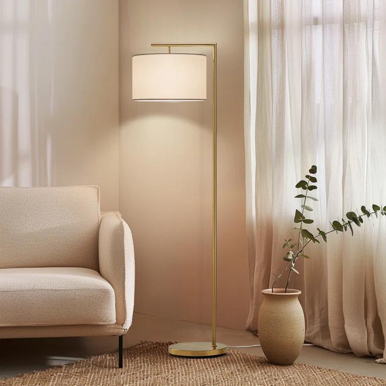 Montage Modern 60 in. Mid-Century Modern LED Floor Lamp with Fabric Drum Shade