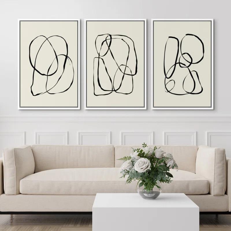 SIGNLEADER " Modern Duotone Geometric Spiral Ring Circle Collage 3 Piece Framed Wall Art. " 3 - Pieces