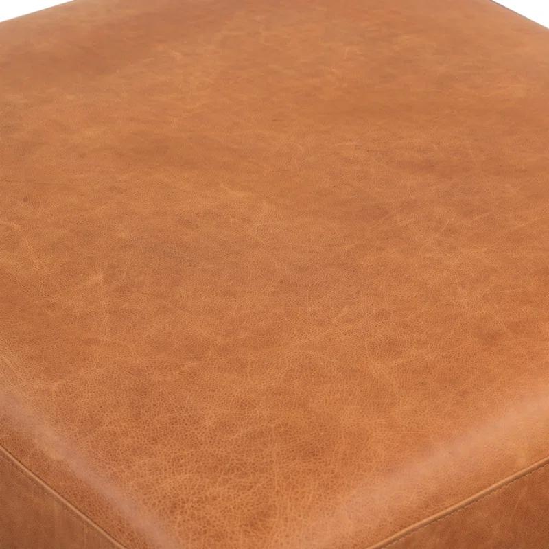 Poly & Bark Nolita Full-Grain Italian Leather Ottoman with Solid Wood Base