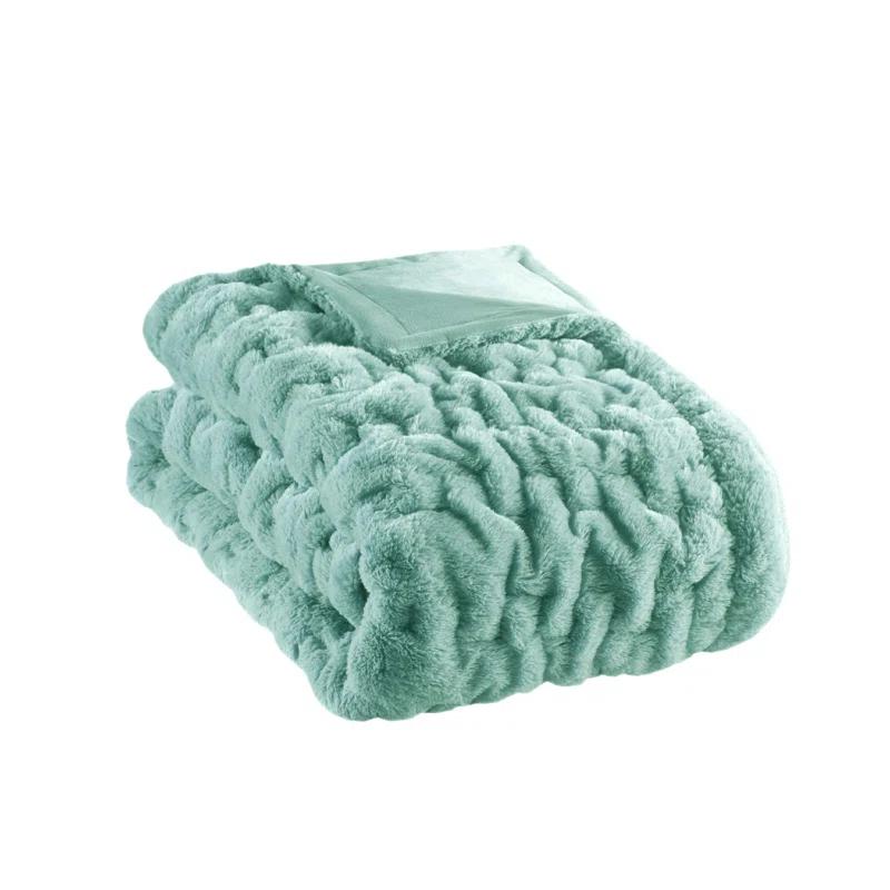 Madison Park Aqua Ruched Fur Throw 50x60"