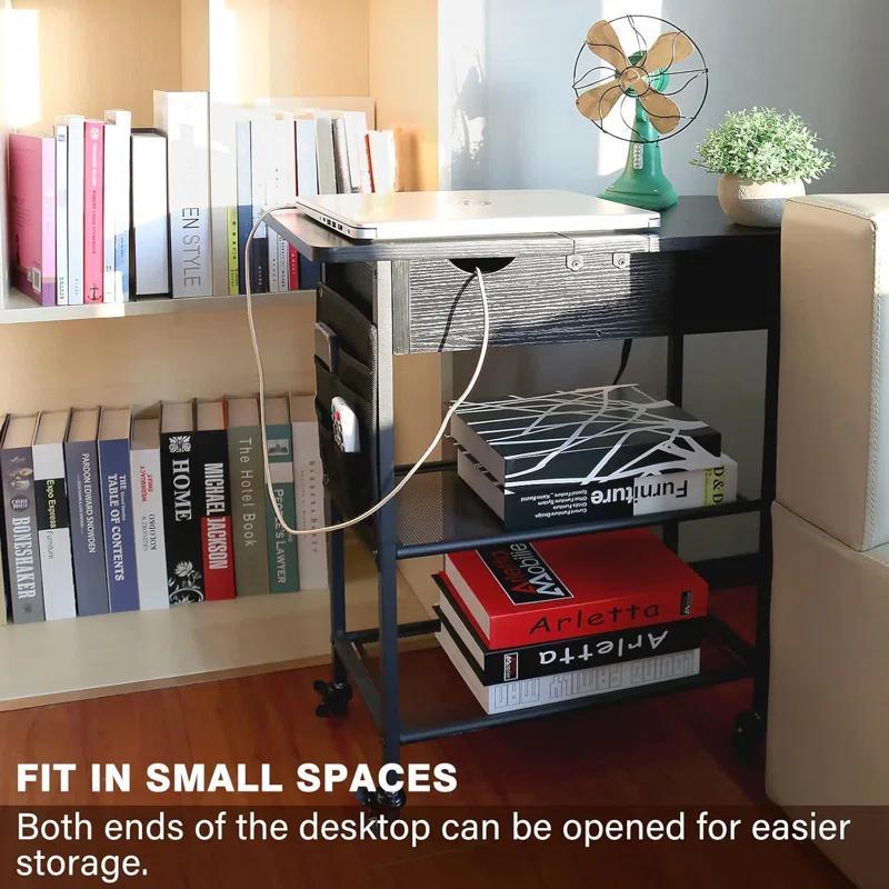 Slim Side Table With Wheels, USB Ports And Outlets, Rolling Narrow End Table With Charging Station And Bag, Flip Top Nightstand With Hidden Storage Shelves For Living Room Bedroom Small Spaces