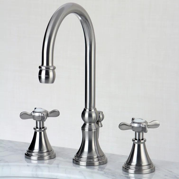 Kingston Brass Kingston Brass Essex Two-Handle 3-Hole Deck Mount Widespread Bathroom Faucet with Brass Pop-Up Drain KS2988BEX