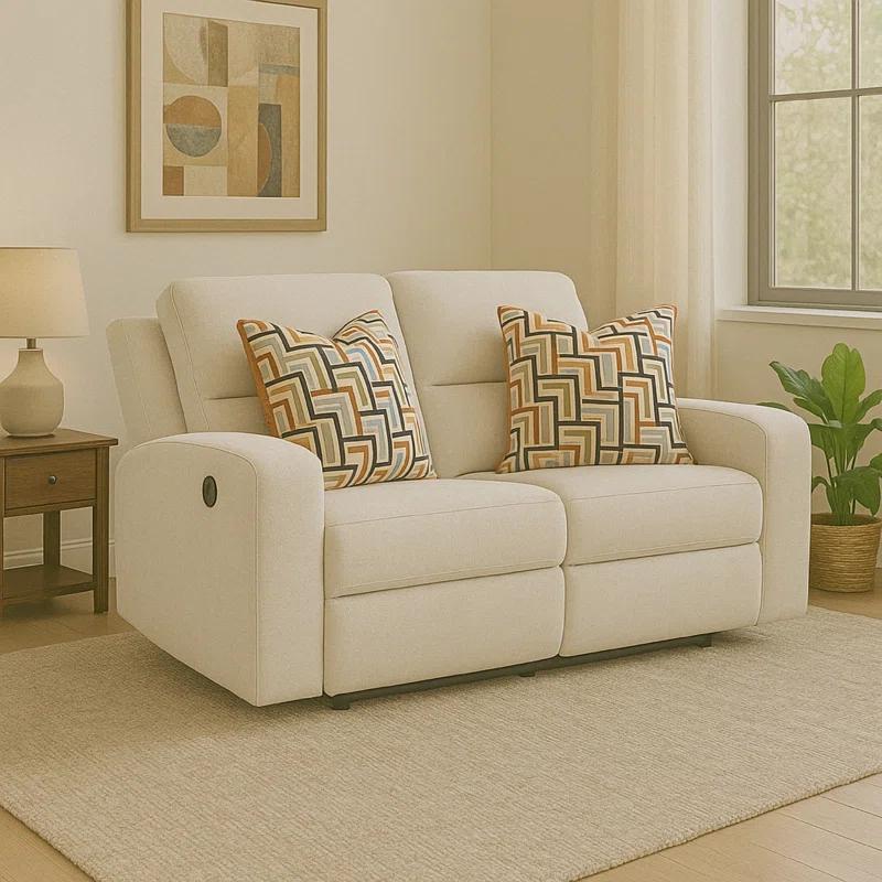 Benjara Genna Manual Recliner Loveseat, Polyester, 2 Pillow 64 Inch