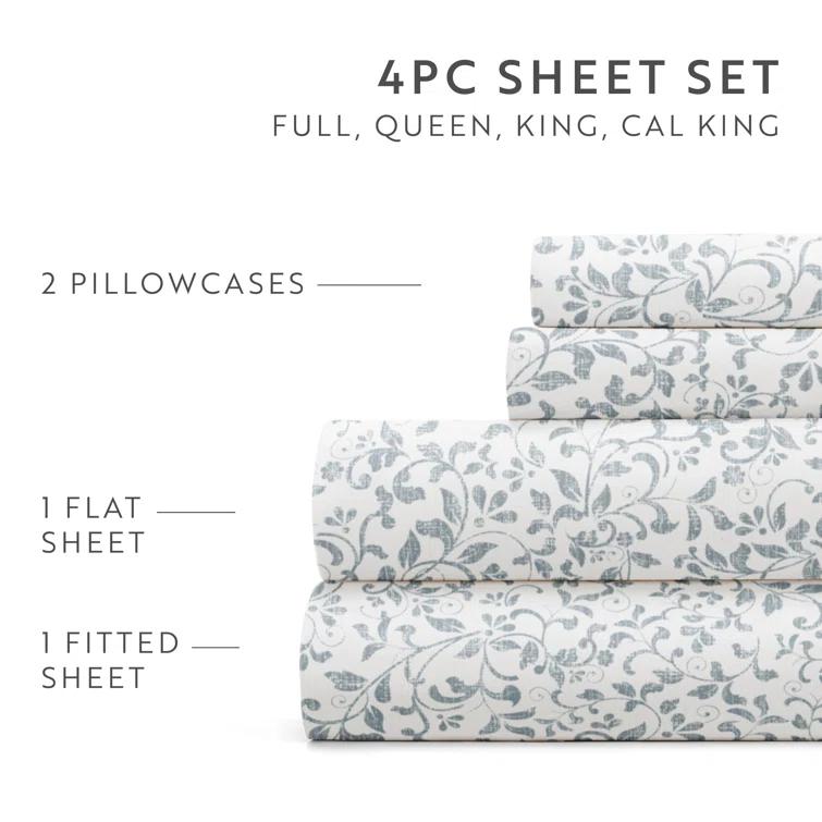 IEnjoy Home 4 Piece Sheet Set Patterned Microfiber Ultra Soft Bedding in Floral Dream