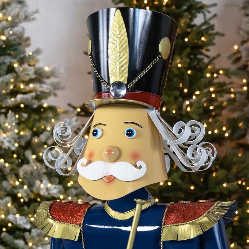 59" Tall Iron Christmas Blue Nutcracker Holding Trumpet "Harold"