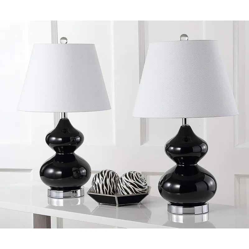 Hokku Designs Modern Double Gourd Glass Table Lamps Set Of 2 With LED Bulbs - Contemporary Black 24-Inch Desk Lamps For Bedroom, Living Room, Office