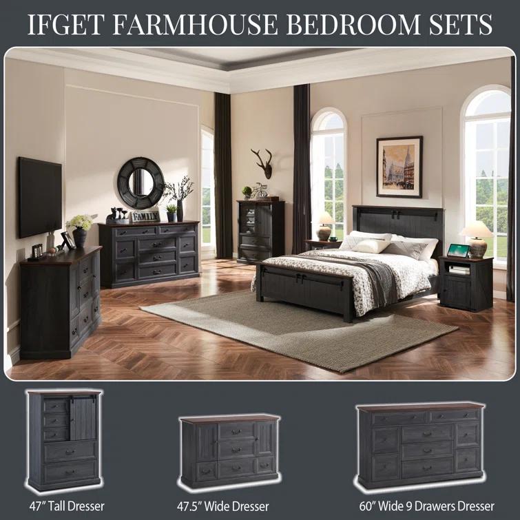 Wildon Home® Caeden 47.5" Wide Farmhouse Dresser for Bedroom, Wood Rustic Storage with 5 Drawer
