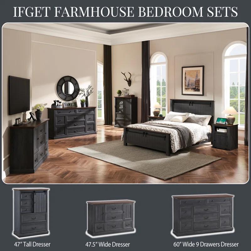 Wildon Home® Caeden 47.5" Wide Farmhouse Dresser for Bedroom, Wood Rustic Storage with 5 Drawer