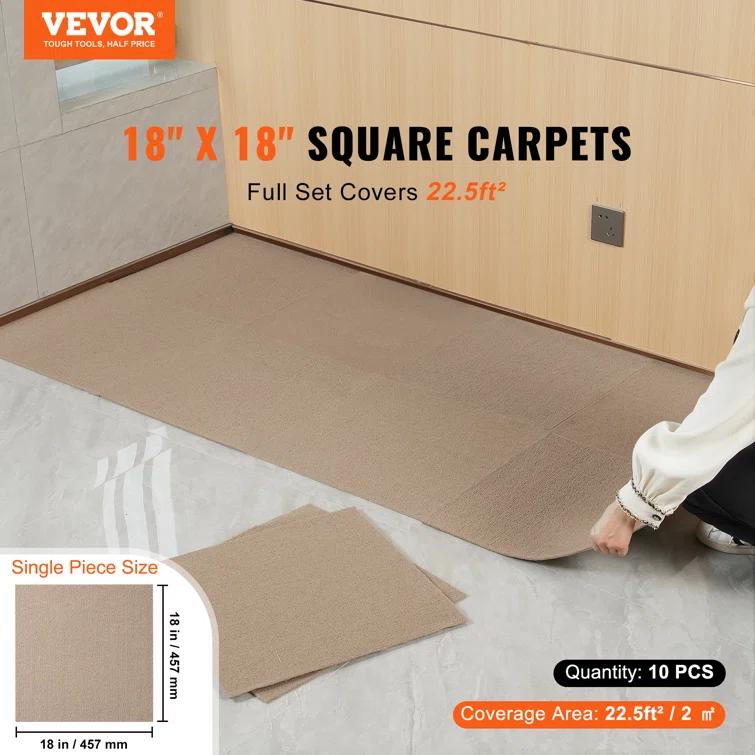 VEVOR 18'' W x 18'' L Level Cut And Loop Polyester Carpet Tile (Set of 10)