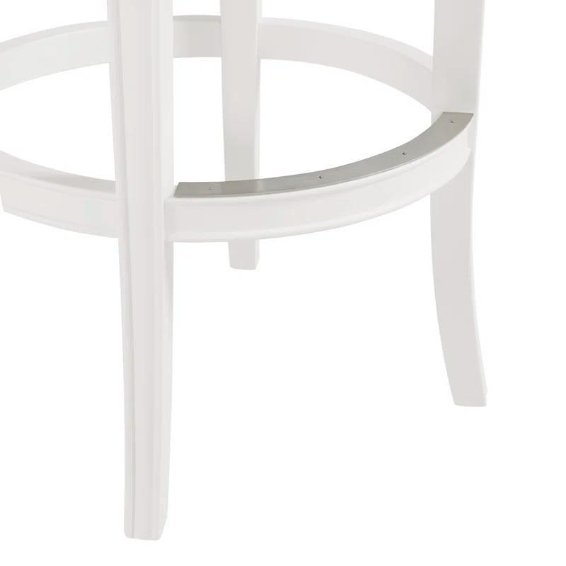 Alaterre Hanover Swivel Counter Height Bar Stool, 26-Inch Seat Height, White and Gray, Solid Rubberwood Frame with Faux Leather Upholstery, Nailhead Trim, Memory Return Swivel Mechanismv