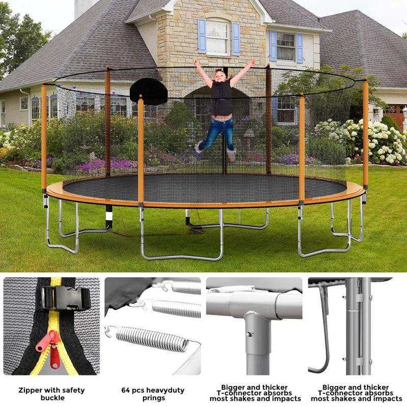 LAFUYSO 16ft Trampoline With Basketball Hoop, Pump, Ladder, Inner Safety Enclosure, And Soccer Goal