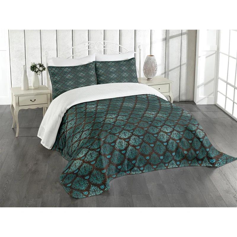 Ambesonne Ambesonne Brown and Blue Bedspread Set Grungy Swirls Teal Brown Pale Blue