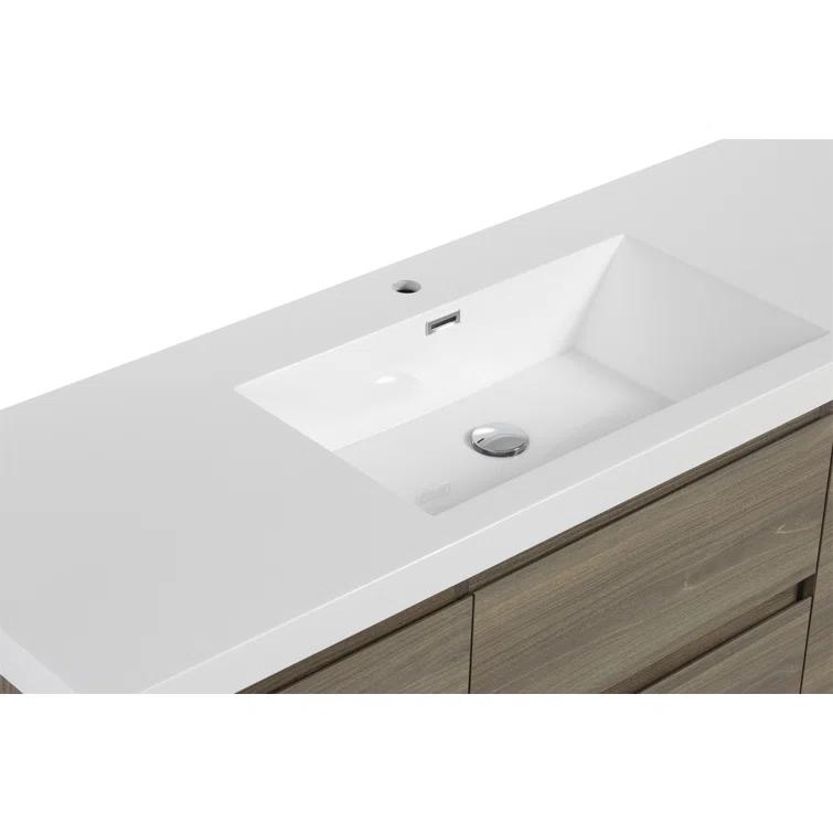 60" Floating Bathroom Vanity Modern Wall-Mounted Storage Vanity with Resin Top Basin, 2 Cabinets and 2 Soft Close Drawers