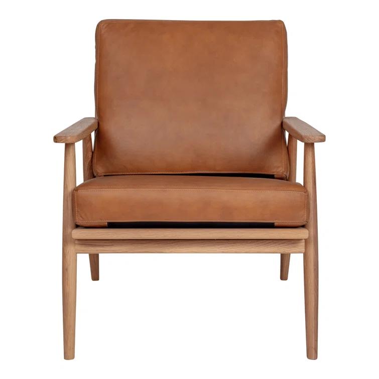 Harper Brown Leather and Oak Barrel Accent Chair