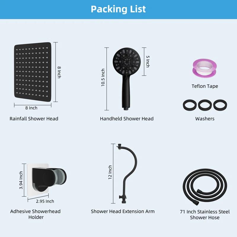 Hibbent Dual Shower Head Combo with Metal 8 Inch High Pressure Rainfall Shower Head  and Handheld Shower SCW01-HS070-SS080-CP