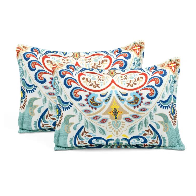 Lush Decor Boho Chic Reversible Oversized Cotton Quilt Seafoam/Red 3Pc Set Full/Queen