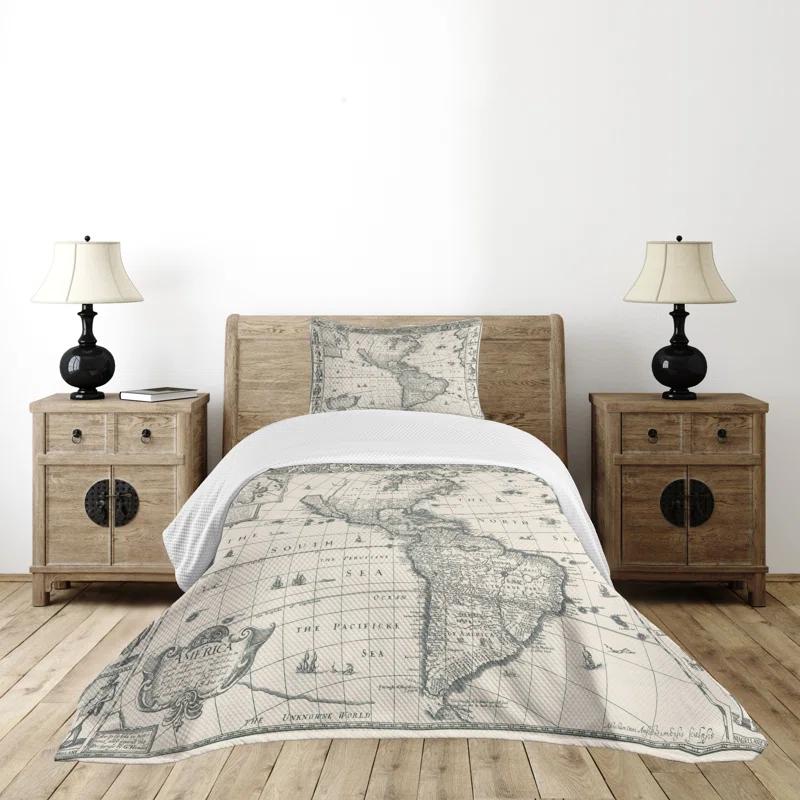 Ambesonne Ambesonne World Map Bedspread Retro Old