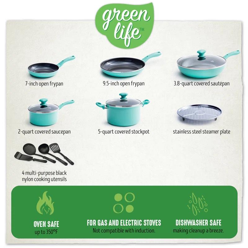 GreenLife GreenLife Soft Grip Pro 13 Piece Ceramic Non-Stick Cookware Set