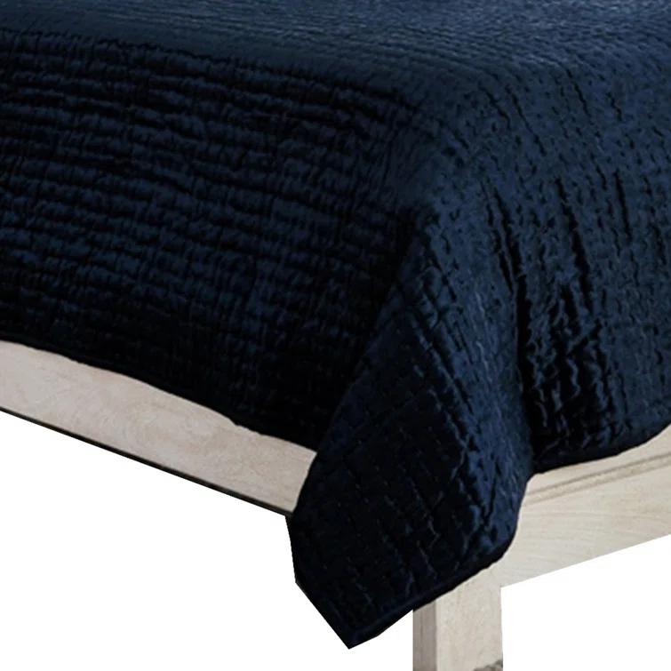 Dimitry Rayon Velvet Ocean Blue King Quilt By Kosas Home
