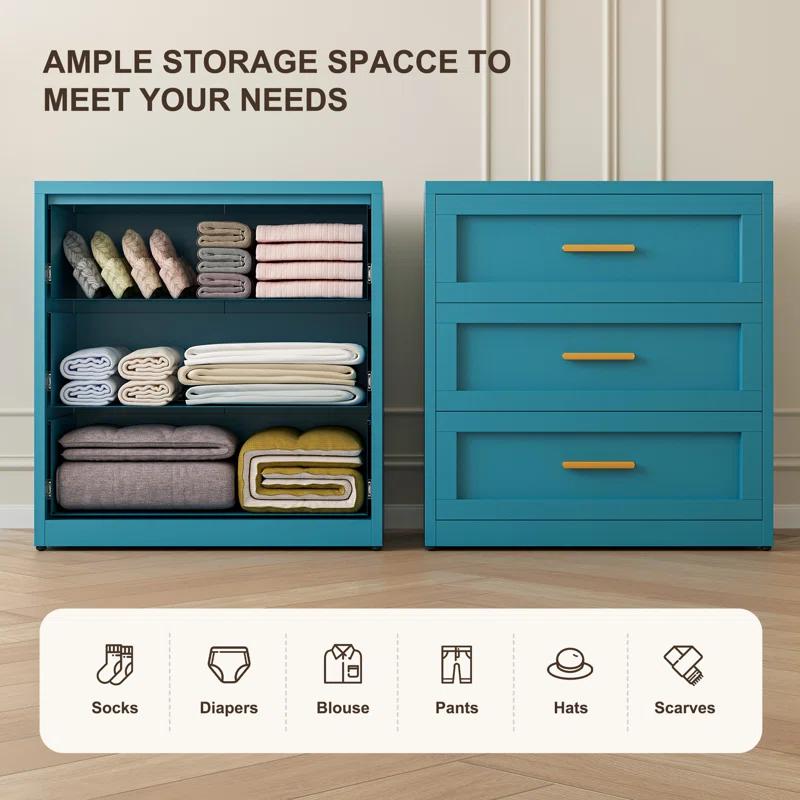 Mercer41 Metal 3 Drawer Dresser For Bedroom
