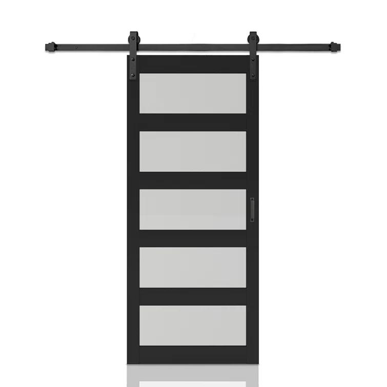 Calhome 5 Lite Tempered Frosted Glass Finished Composite Interior Sliding Barn Door with Hardware Kit