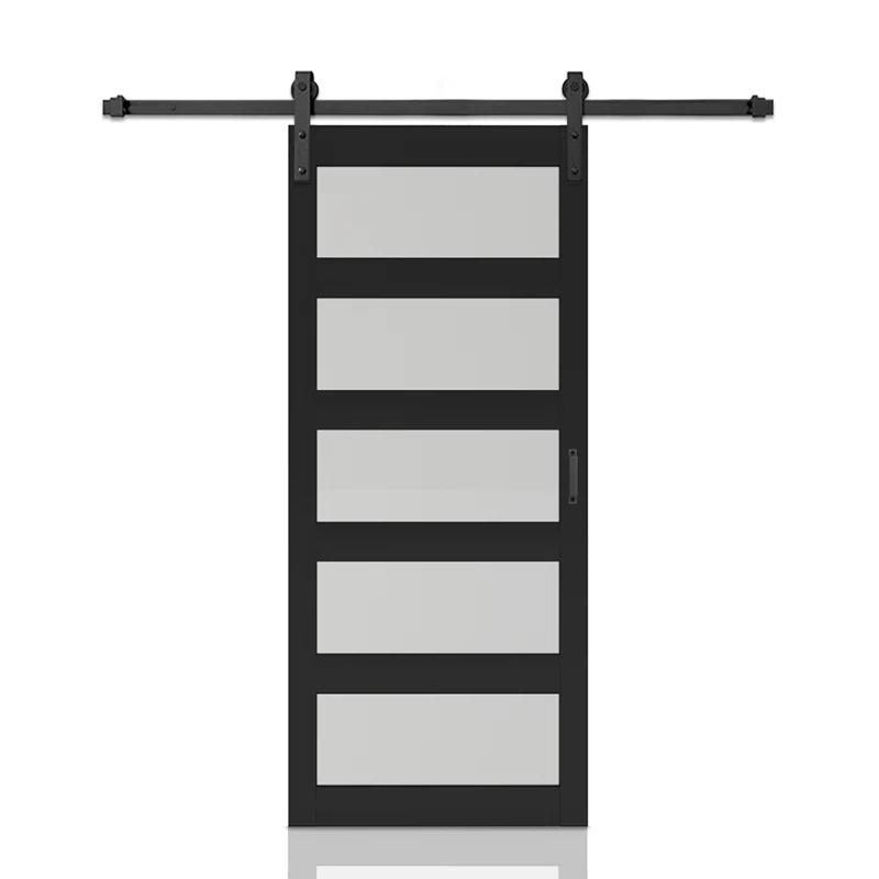 Calhome 5 Lite Tempered Frosted Glass Finished Composite Interior Sliding Barn Door with Hardware Kit