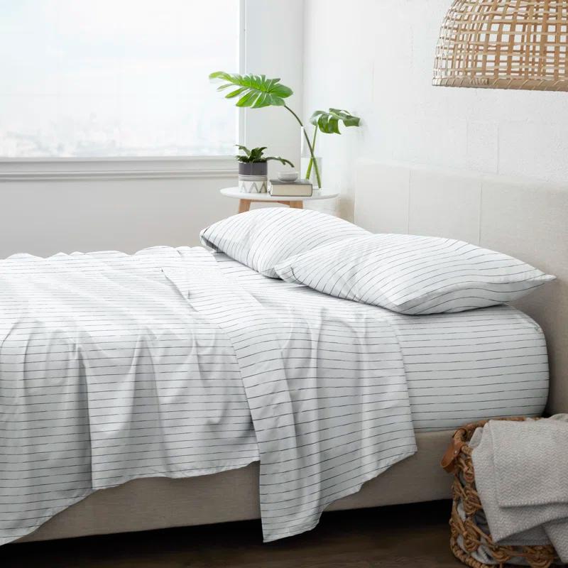 IEnjoy Home Distressed Navy Coastal Stripe Pattern Microfiber Sheet Set