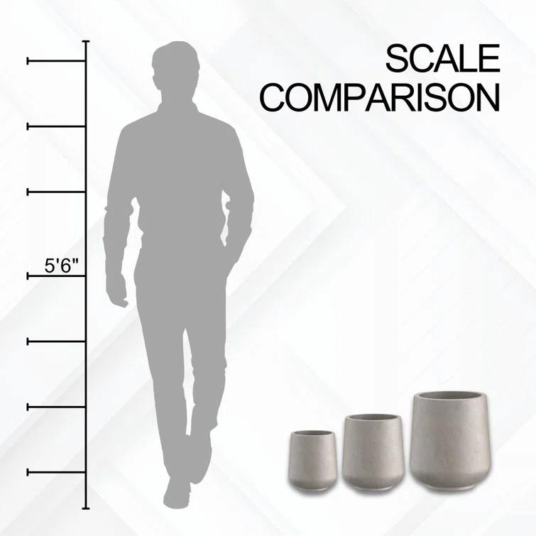 Kante Kante Round Concrete Planters, Outdoor Indoor Pots Containers with Drainage Holes Set